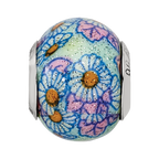 Sterling Silver Reflections Italian Blue Floral Overlay Glass Bead