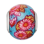 Sterling Silver Reflections Italian Multicolor Floral Overlay Glass Bead