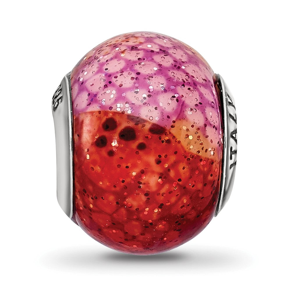 Sterling Silver Reflections Italian Pink & Orange Python Glass Bead
