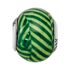 Sterling Silver Reflections Italian Green Stripes w/Glitter Glass Bead