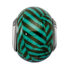 Sterling Silver Reflections Italian Teal Stripes w/Glitter Glass Bead