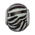 Sterling Silver Reflections Italian Black & White Stripes Glass Bead