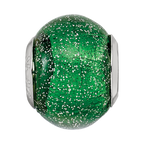 Sterling Silver Reflections Italian Green w/Silver Glitter Glass Bead