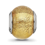 Sterling Silver Reflections Italian Olive w/Silver Glitter Glass Bead