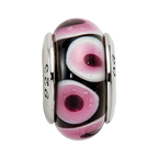 Sterling Silver Reflections Black/Pink Hand-blown Glass Bead