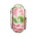 Sterling Silver Reflections Pink/Green Hand-blown Glass Bead