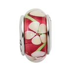 Sterling Silver Reflections Red Floral Hand-blown Glass Bead