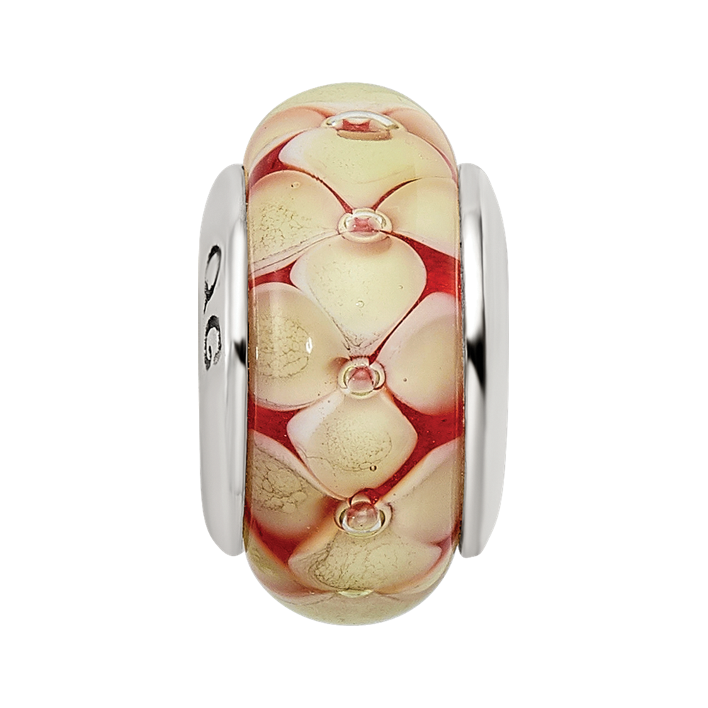 Sterling Silver Reflections Yellow Floral Hand-blown Glass Bead