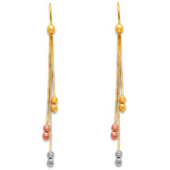 14k Tricolor Gold Womens Fancy Long Chains And Balls Diamond Cut Hanging Dangling Earrings New 65mm