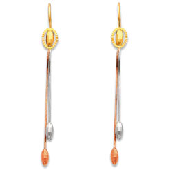 14k Tricolor Gold Womens Fashion Designer Style Earrings Fancy Hanging Diamond Cut Long Chains 55mm