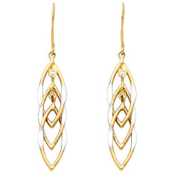14k Two Tone Gold Multi Hanging Hollow Design Tube Earrings Fancy Fashion Style Genuine 40mm x 10mm